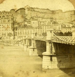 France Lyon Bridge Louis Philippe old Stereo Photo 1860