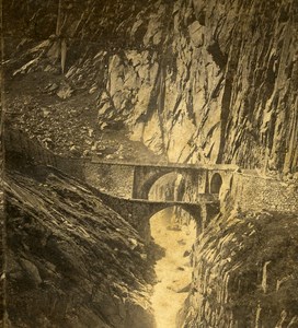 Switzerland Canto Uri Devil Bridge old Stereo Photo Ad. Braun 1865