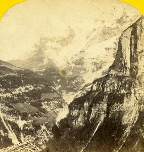 Switzerland Oberland Mount Eiger taken from Murren Stereo Photo Ad. Braun 1865