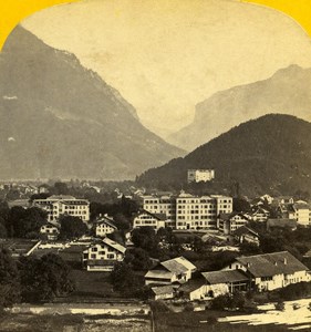 Switzerland Panorama Interlaken old Stereo Photo Ad. Braun 1865