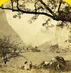 Switzerland Panorama Lauterbrunnen Valley old Stereo Photo William England 1865