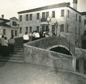 Italy Chioggia Canale Vena Bridge Funeral old Possemiers Stereo Photo 1908