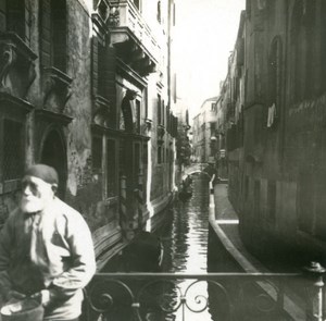 Italy Venice Small Canal & Sidewalk old Possemiers Stereo Photo 1908