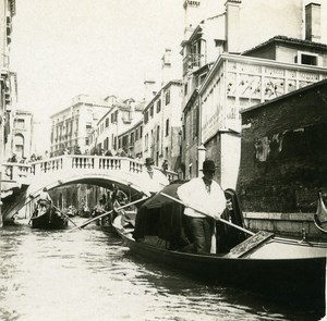 Italy Venice a Wedding Gondola old Possemiers Stereo Photo 1908