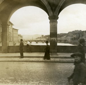 Italy Firenze on the Ponte Vecchio Arno View old Possemiers Stereo Photo 1908