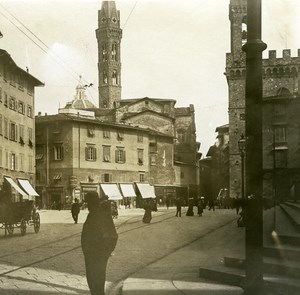 Italy Firenze Piazza S Firenze Badia Tower old Possemiers Stereo Photo 1908
