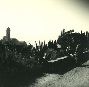 France Corse Capo di Lino Eglise & Tombeaux ancienne photo stereo Amateur 1920