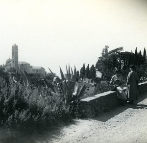 France Corse Capo di Lino Eglise & Tombeaux ancienne photo stereo Amateur 1920