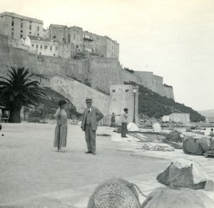 France Corse Calvi Haute Ville ancienne photo stereo Amateur 1920