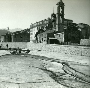 France Corse Ile Rousse Ravaudage des Filets ancienne photo stereo Amateur 1920