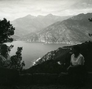 France Corse Calanques de Piana Descente vers Porto ancienne photo stereo Amateur 1920