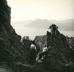 France Corsica E Calanche di Piana panorama Old Stereo Photo 1920