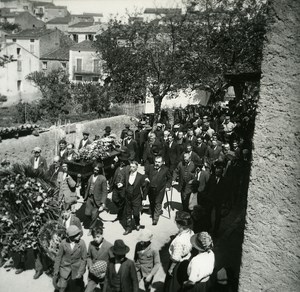 France Corse Cargese Enterrement du Medecin ancienne photo stereo Amateur 1920