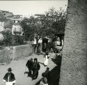 France Corse Cargese Enterrement du Medecin Archimandrite Grec ancienne photo stereo Amateur 1920