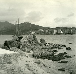 France Corse Propriano & golfe de Valinco ancienne photo stereo Amateur 1920