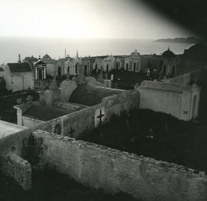 France Corse Bonifacio le Cimetiere et la Mer ancienne photo stereo Amateur 1920