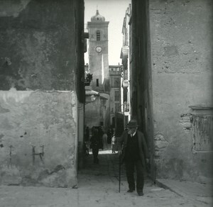 France Corse Bonifacio rue du Clocher ancienne photo stereo Amateur 1920