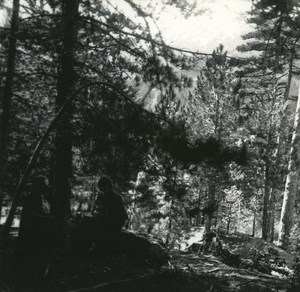 France Corse Pique Nique au col de Verde ancienne photo stereo Amateur 1920