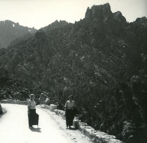 France Corse Ghisoni route de l Inzecca ancienne photo stereo Amateur 1920