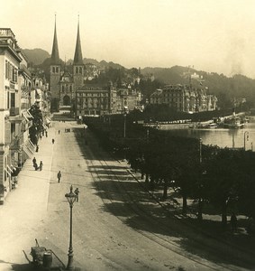 Switzerland Luzern Scweizerhofquai Old NPG Stereo Photo 1906