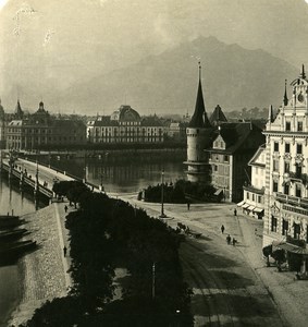 Switzerland Luzern Panorama Old NPG Stereo Photo 1906