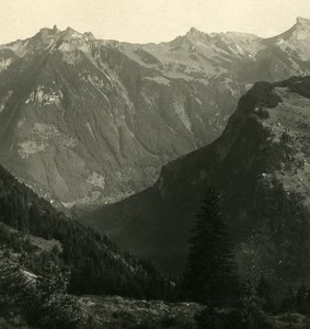 Switzerland Murren panorama Old NPG Stereo Photo 1906