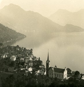 Switzerland Weggis Panorama Old NPG Stereo Photo 1906