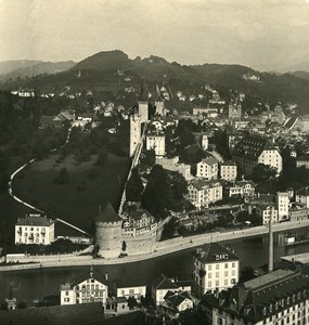 Switzerland Luzern Panorama Old NPG Stereo Photo 1906