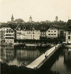 Switzerland Rathaus Wharf Figure Old NPG Stereo Photo 1906