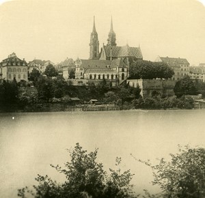 Switzerland Bale panorama Old Anonymous Studio Stereo Photo 1906