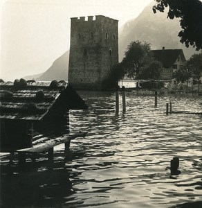Switzerland Stansstad Tower Figure Old Wehrli Stereo Photo 1906