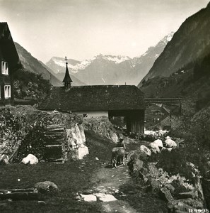 Switzerland Alps Wassen Wattingen Chapel Old Stereo anonymous Studio Photo 1906