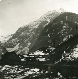 Switzerland Alps St Gotthard Mountain Reuss valley Old Stereo Studio Photo 1906