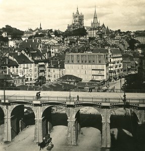 Switzerland Alps Lausanne Panorama Old NPG Stereo Photo 1906