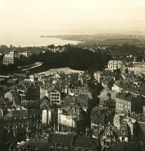 Switzerland Alps Lausanne Panorama Old NPG Stereo Photo 1906