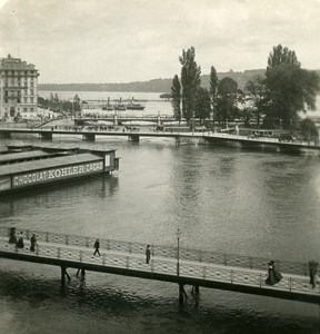 Switzerland Alps Geneva Junction Rhone Lake Old NPG Stereo Photo 1906