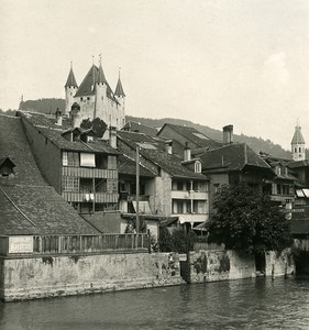 Switzerland Alps Bernese Oberland Lake Thun Old NPG Stereo Photo 1906