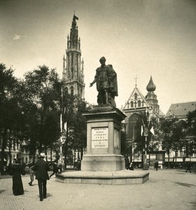 Belgium Port of Antwerp Statue of Rubens Old NPG Stereo Photo 1906