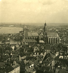 Belgium Port of Antwerp Cathedral Panorama Old NPG Stereo Photo 1906