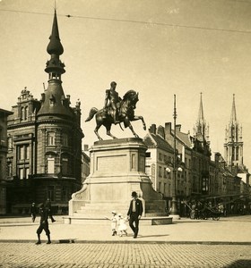 Belgium Port of Antwerp Statue of Leopold I Old NPG Stereo Photo 1906