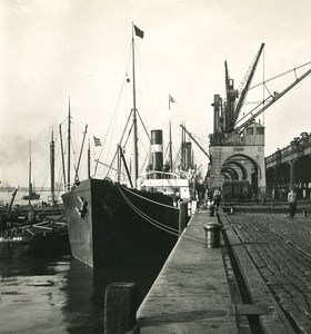Belgium Port of Antwerp Wharf Boat Crane Old NPG Stereo Photo 1906