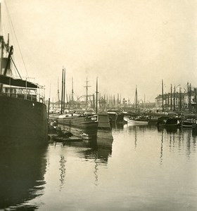 Belgium Port of Antwerp Dock Ships Sailboats Old NPG Stereo Photo 1906