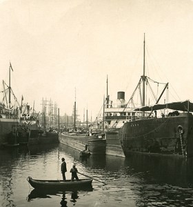 Belgium Port of Antwerp Dock Ships Sailboats Old NPG Stereo Photo 1906