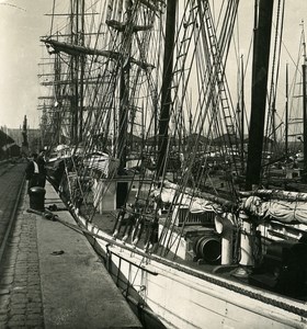 Belgium Port of Antwerp Dock Ships Sailboats Old NPG Stereo Photo 1906