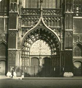Belgium Antwerp Cathedral Door Old NPG Stereo Photo 1906