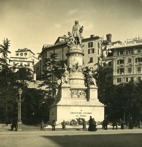 Italy Port of Genoa Statue of Cristoph Colomb Old NPG Stereo Photo 1906