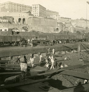 Italy Port of Genoa Coal unloading a Boat Old NPG Stereo Photo 1902