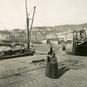 Italy Port of Genoa Wharf Panorama Old NPG Stereo Photo 1903