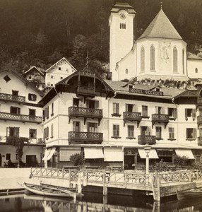 Austria Salzkammergut Hallstatt Hotel Old Wurthle & Sohn Stereo Photo 1900's