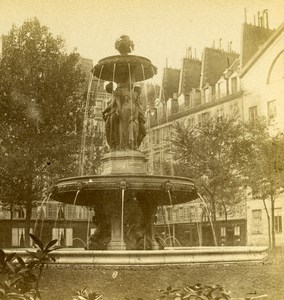 France Paris Place Louvois Fountain Old Stereo Photo 1875